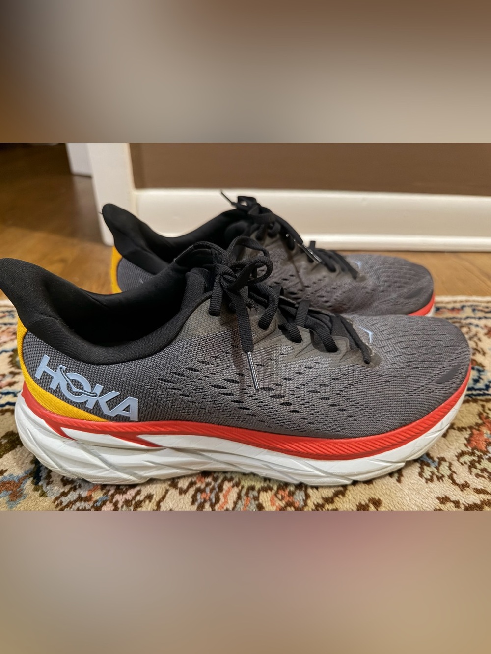 Hoka Men’s Gray/Orange/White/Yellow Sneakers Sz 10